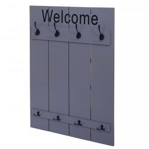 B-Ware (Ecken beschdigt SK2) | Wandgarderobe HWC-C89 Welcome, Garderobe, Shabby-Look Vintage, 91x60cm grau-blau