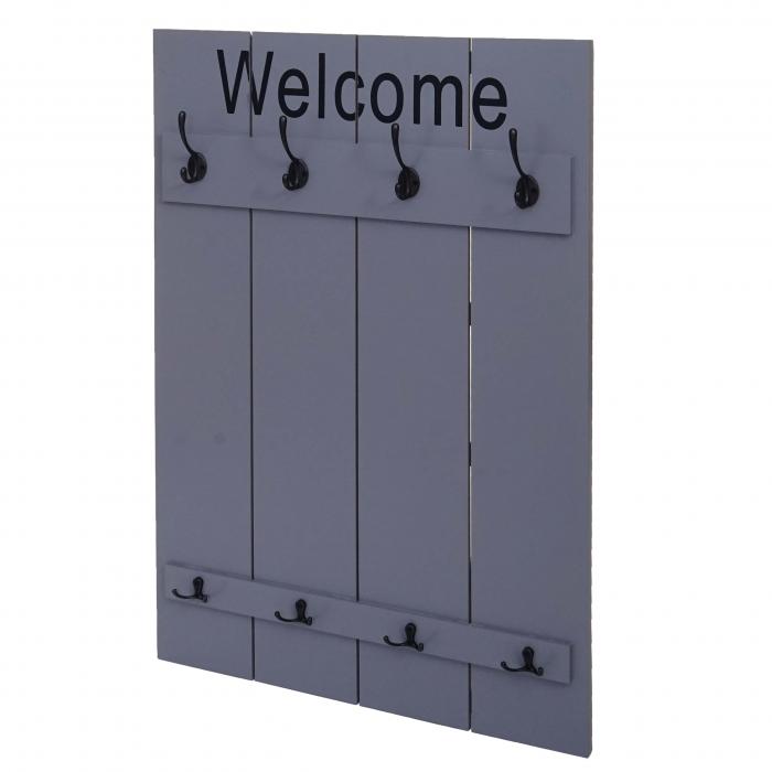 Wandgarderobe HWC-C89 Welcome, Garderobe Garderobenpaneel, Shabby-Look Vintage, 91x60cm ~ grau-blau