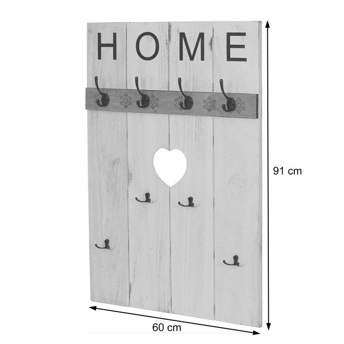 Wandgarderobe HWC-C89 Home, Garderobenpaneel Garderobe, Shabby-Look Vintage, 8 Haken 91x60cm ~ braun, shabby