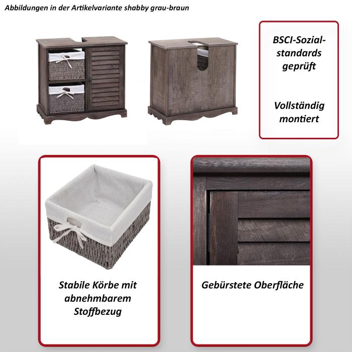 Waschbeckenunterschrank HWC-H20, Badezimmer Waschtisch, Massiv-Holz Korb-Schublade 60x65x31cm ~ shabby braun
