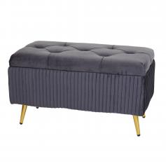 Sitzbank mit Stauraum HWC-K50, Polsterbank Aufbewahrungstruhe Garderobenbank Bank, Samt Metall 80x40cm ~ dunkelgrau