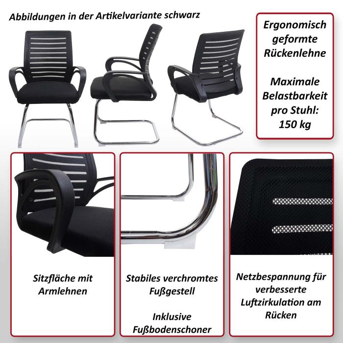 2er-Set Konferenzstuhl HWC-K51, Besucherstuhl Freischwinger, 150kg belastbar Stoff/Textil ~ rot