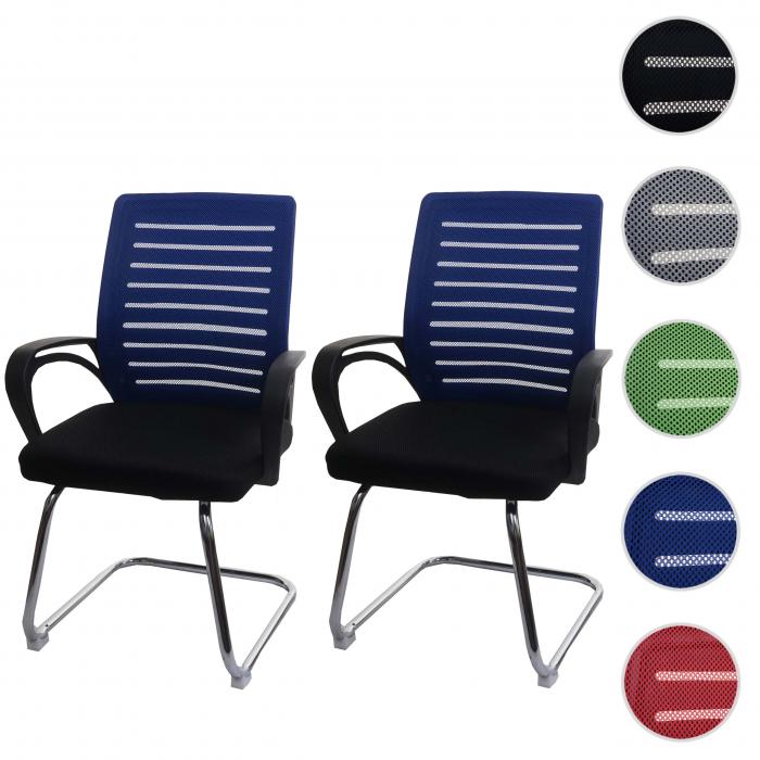 2er-Set Konferenzstuhl HWC-K51, Besucherstuhl Freischwinger, 150kg belastbar Stoff/Textil ~ blau
