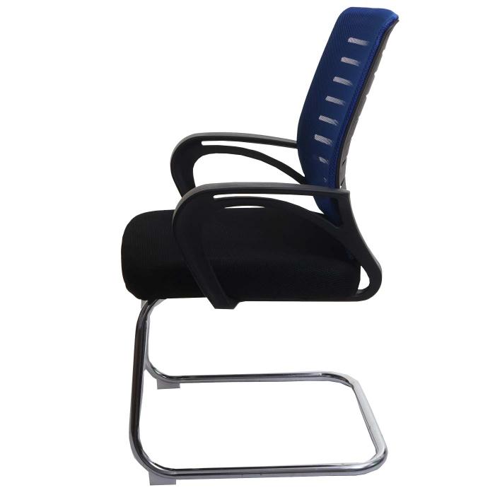 2er-Set Konferenzstuhl HWC-K51, Besucherstuhl Freischwinger, 150kg belastbar Stoff/Textil ~ blau