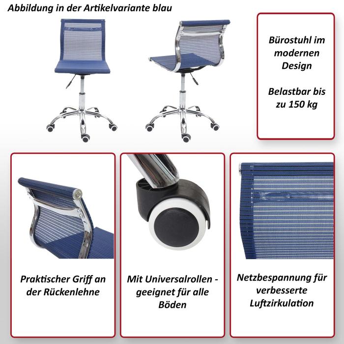 Brostuhl HWC-K53, Drehstuhl Schreibtischstuhl Computerstuhl, Netzbezug Stoff/Textil ~ blau