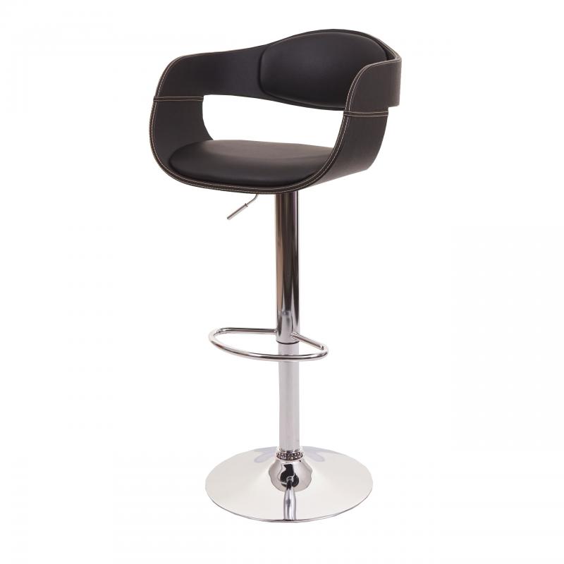 Barhocker HWC-A47b, Barstuhl Tresenhocker, Retro-Design, Holz Kunstleder ~ schwarz
