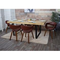 6er-Set Esszimmerstuhl HWC-A47b, Küchenstuhl Stuhl, Retro-Design Holz Bugholz Kunstleder ~ braun