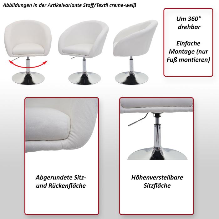 Esszimmerstuhl HWC-F19, Kchenstuhl Stuhl Drehstuhl Loungesessel, drehbar hhenverstellbar ~ Stoff/Textil creme-wei