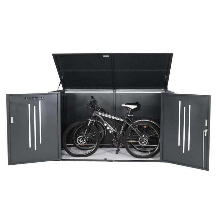 2er-Fahrradgarage HWC-K64, Gertehaus Fahrradbox mit Deckel, abschliebar Metall 121x202x100cm, anthrazit