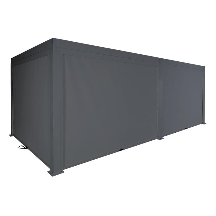 Pergola HWC-L46 mit 6x Seitenwand, Gartenpavillon Lamellen-Pavillon Rollo, 11cm-Alu-Gestell, sturmfest 3x6m ~ anthrazit