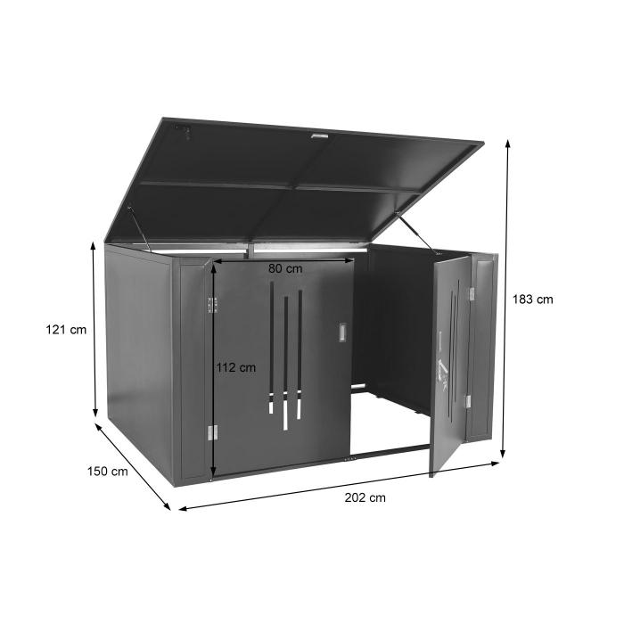 4er-Fahrradgarage HWC-K64, Gertehaus Fahrradbox mit Deckel, abschliebar Metall 121x202x150cm, anthrazit