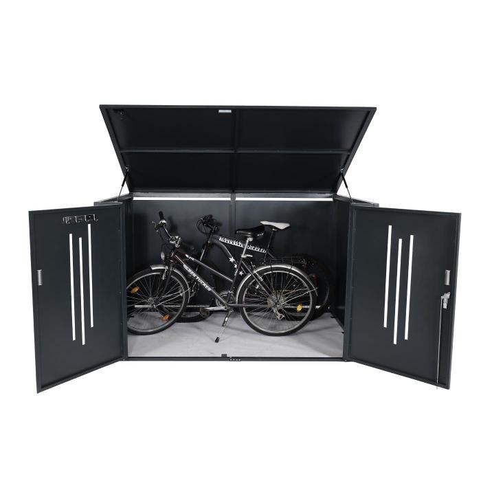 4er-Fahrradgarage HWC-K64, Gertehaus Fahrradbox mit Deckel, abschliebar Metall 121x202x150cm, anthrazit