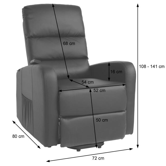 Fernsehsessel HWC-K62, Sessel Relaxsessel TV-Sessel Liege, Liegefunktion Aufstehhilfe, Metall Kunstleder ~ schwarz