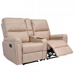 2er Kinosessel HWC-K17, Relaxsessel Fernsehsessel Sofa, Nosagfederung Getränkehalter Fach ~ Stoff/Textil beige