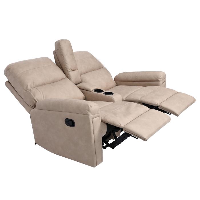 2er Kinosessel HWC-K17, Relaxsessel Fernsehsessel Sofa, Nosagfederung Getrnkehalter Fach ~ Stoff/Textil beige