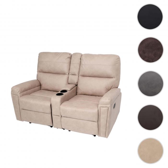 2er Kinosessel HWC-K17, Relaxsessel Fernsehsessel Sofa, Nosagfederung Getrnkehalter Fach ~ Stoff/Textil beige