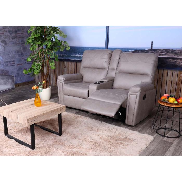 2er Kinosessel HWC-K17, Relaxsessel Fernsehsessel Sofa, Nosagfederung Getrnkehalter Fach ~ Stoff/Textil hellgrau