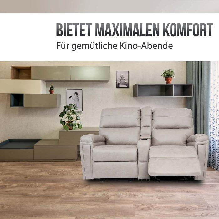 2er Kinosessel HWC-K17, Relaxsessel Fernsehsessel Sofa, Nosagfederung Getrnkehalter Fach ~ Stoff/Textil hellgrau