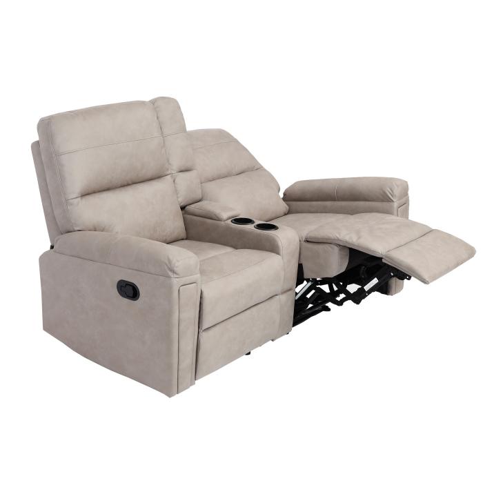 2er Kinosessel HWC-K17, Relaxsessel Fernsehsessel Sofa, Nosagfederung Getrnkehalter Fach ~ Stoff/Textil hellgrau