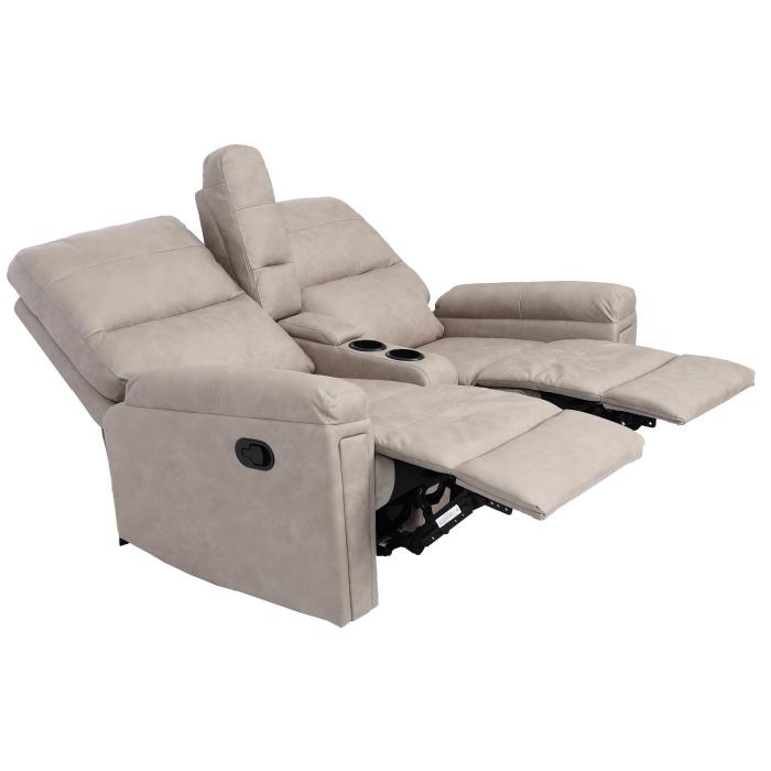 2er Kinosessel HWC-K17, Relaxsessel Fernsehsessel Sofa, Nosagfederung Getrnkehalter Fach ~ Stoff/Textil hellgrau