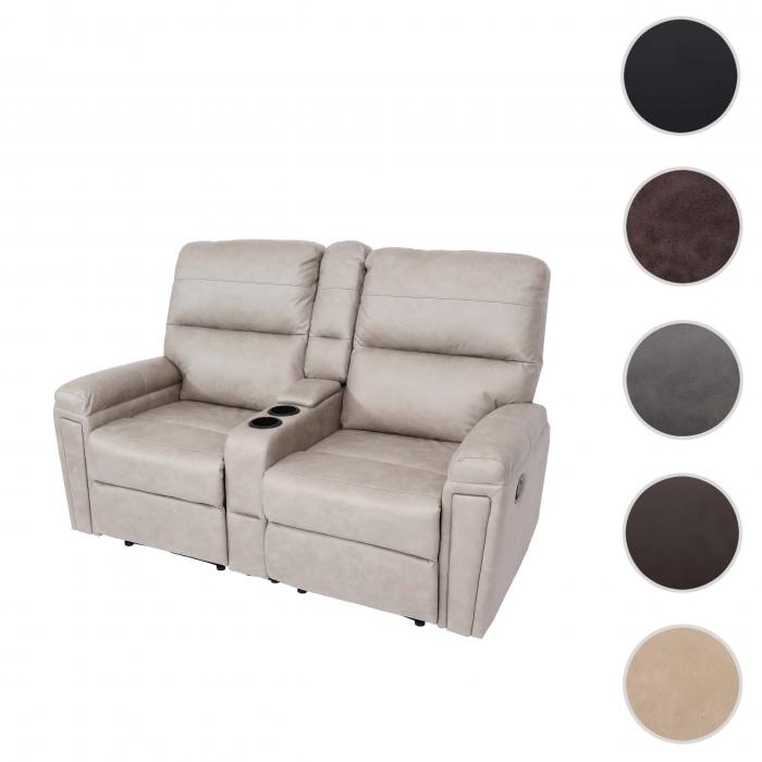 2er Kinosessel HWC-K17, Relaxsessel Fernsehsessel Sofa, Nosagfederung Getrnkehalter Fach ~ Stoff/Textil hellgrau