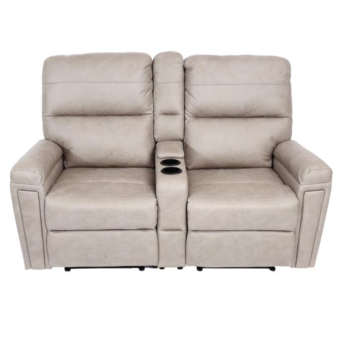 2er Kinosessel HWC-K17, Relaxsessel Fernsehsessel Sofa, Nosagfederung Getrnkehalter Fach ~ Stoff/Textil hellgrau