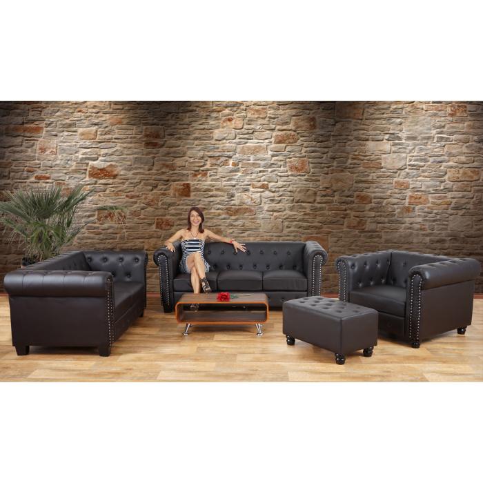 Luxus 3er Sofa Loungesofa Couch Chesterfield Kunstleder 195cm ~ eckige Füße,  schwarz von Heute-Wohnen