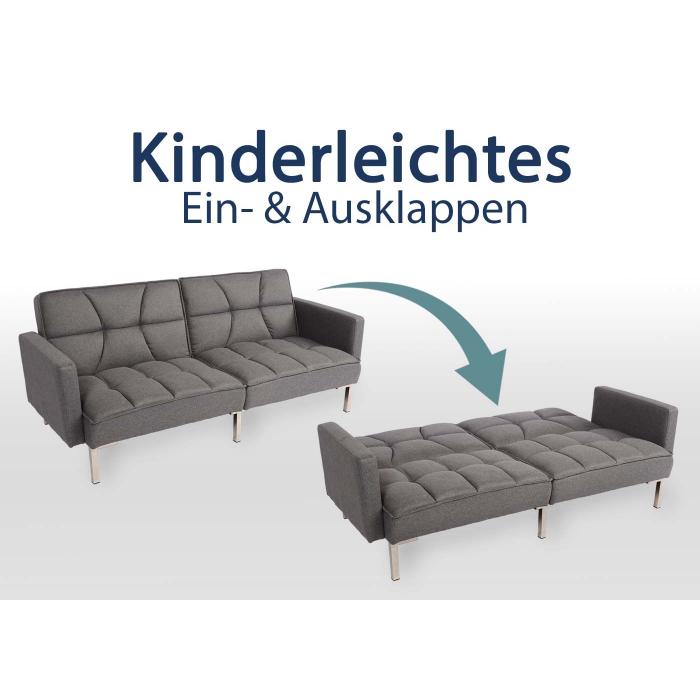 Schlafsofa HWC-K65, Schlafcouch Bettsofa Gstebett, Schlaffunktion Liegeflche 170x104 cm ~ Stoff/Textil grau