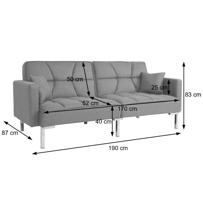 Schlafsofa HWC-K65, Schlafcouch Bettsofa Gstebett, Schlaffunktion Liegeflche 170x104 cm ~ Stoff/Textil grau