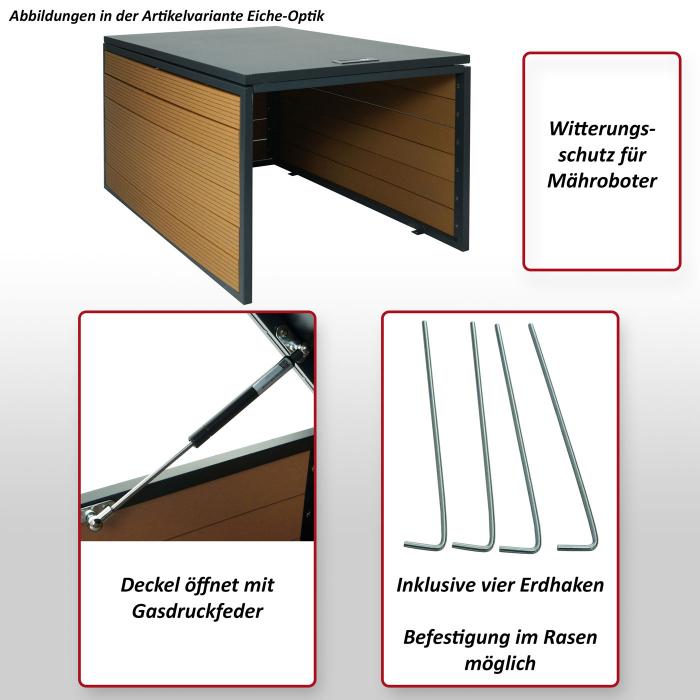 XL Mähroboter-Garage mit Deckel HWC-L45, Dach Unterstand für Rasenmäher,  WPC Metall 43x70x90cm ~ Eiche-Optik von Heute-Wohnen