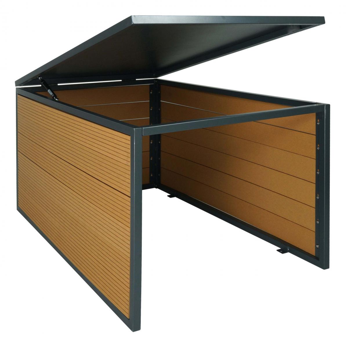 B-Ware (Beschdigt SK3) | XL Mhroboter-Garage mit Deckel HWC-L45, fr Rasenmher, WPC Metall 43x70x90cm ~ Eiche-Optik