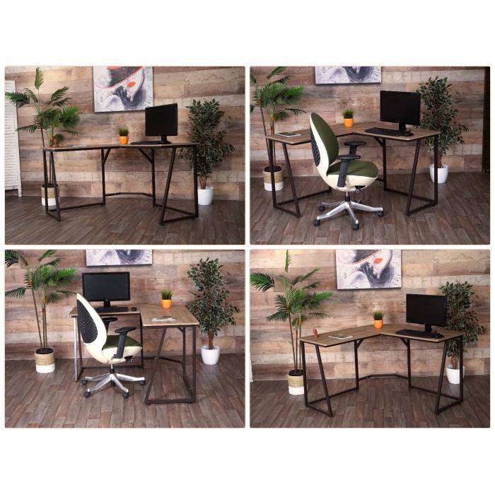 Eck-Schreibtisch HWC-K66, Computertisch Arbeitstisch, MVG-zertifiziert 76x125x125cm, MDF Metall ~ naturfarben