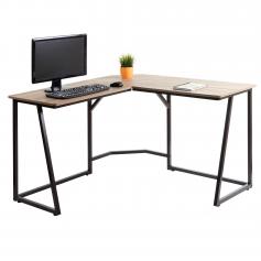 Eck-Schreibtisch HWC-K66, Computertisch Arbeitstisch, MVG-zertifiziert 76x175x100cm, MDF Metall ~ naturfarben