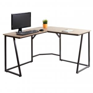 Eck-Schreibtisch HWC-K66, Computertisch Arbeitstisch, MVG-zertifiziert 76x175x100cm, MDF Metall ~ naturfarben
