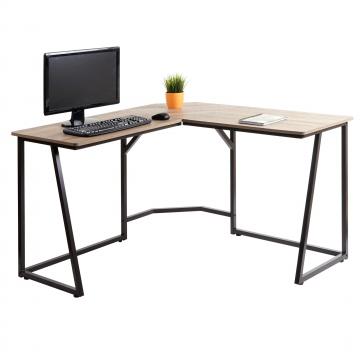 Eck-Schreibtisch HWC-K66, Computertisch Arbeitstisch, MVG-zertifiziert 76x125x125cm, MDF Metall ~ naturfarben