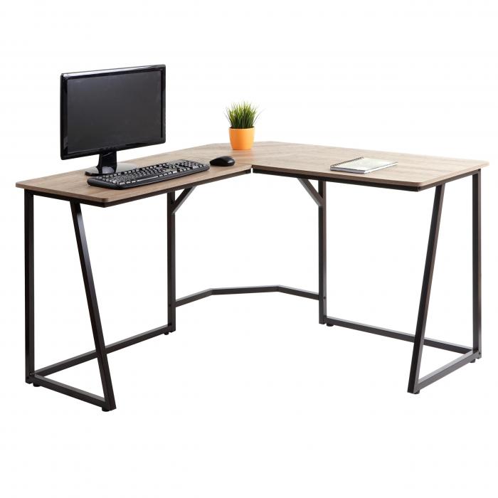 Eck-Schreibtisch HWC-K66, Computertisch Arbeitstisch, MVG-zertifiziert 76x125x125cm, MDF Metall ~ naturfarben