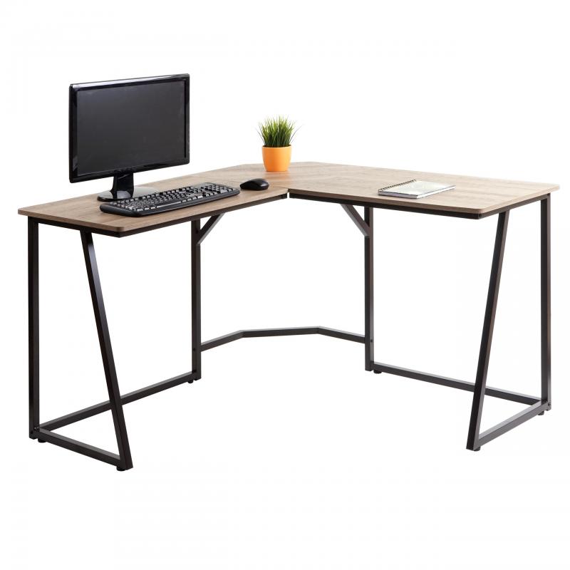 Eck-Schreibtisch HWC-K66, Computertisch Arbeitstisch, MVG-zertifiziert 76x125x125cm, MDF Metall ~ naturfarben
