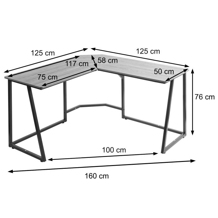 Eck-Schreibtisch HWC-K66, Computertisch Arbeitstisch, MVG-zertifiziert 76x125x125cm, MDF Metall ~ naturfarben