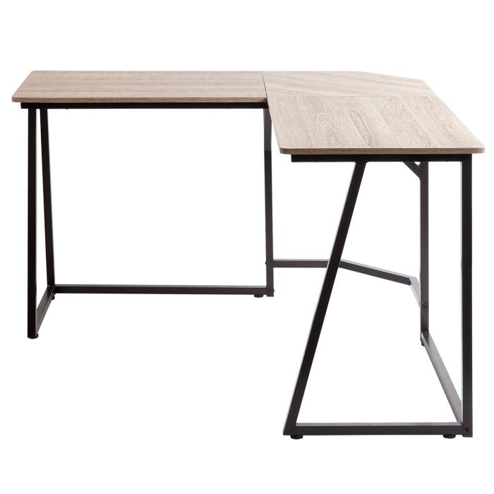 Eck-Schreibtisch HWC-K66, Computertisch Arbeitstisch, MVG-zertifiziert 76x175x100cm, MDF Metall ~ naturfarben