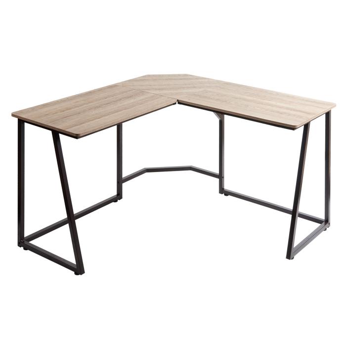 Eck-Schreibtisch HWC-K66, Computertisch Arbeitstisch, MVG-zertifiziert 76x175x100cm, MDF Metall ~ naturfarben