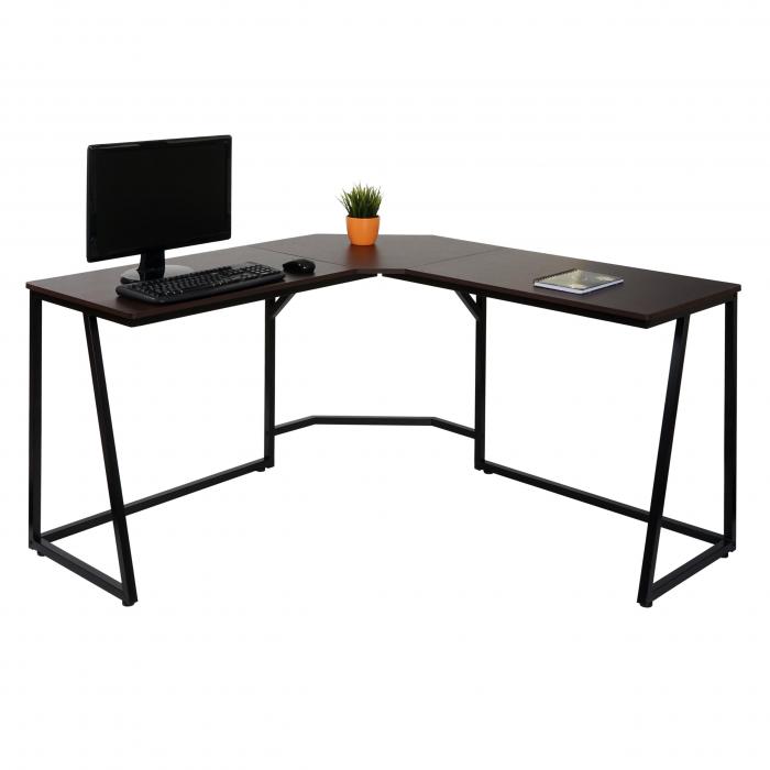 Eck-Schreibtisch HWC-K66, Computertisch Arbeitstisch, MVG-zertifiziert 76x196x110cm, MDF Metall ~ dunkelbraun