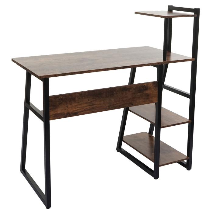 Schreibtisch mit Regal HWC-K68, Laptoptisch Brotisch Arbeitstisch, MVG-zertifiziert 100x50cm, Metall MDF ~ braun