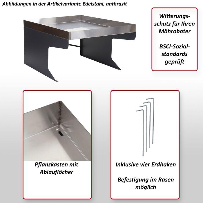 XL Mhroboter-Garage mit Pflanzkasten HWC-G60, Dach Unterstand fr Rasenmher, Metall 47x70x100cm ~ anthrazit