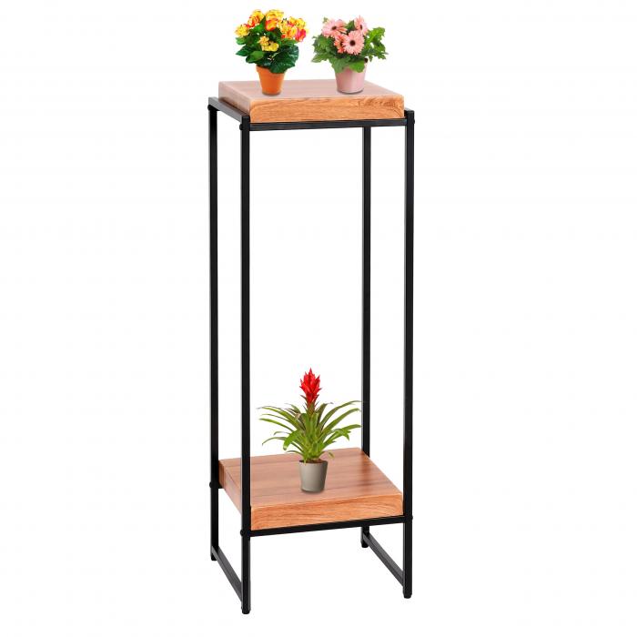 Blumentisch HWC-K71, Blumenregal Beistelltisch Pflanzregal, MVG-zertifiziert MDF Metall ~ naturfarben, 101cm