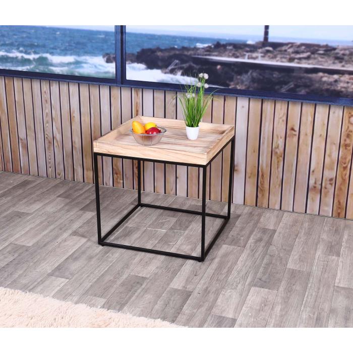 Beistelltisch HWC-K71, Kaffeetisch Couchtisch Tisch, MVG-zertifiziert Paulownia-Holz Metall 60x60x60cm ~ naturfarben