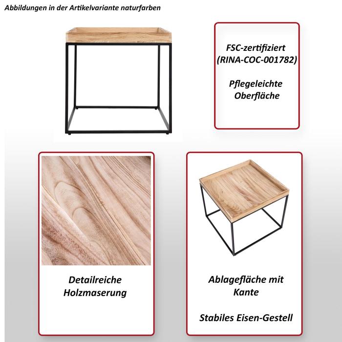 Beistelltisch HWC-K71, Kaffeetisch Couchtisch Tisch, MVG-zertifiziert Paulownia-Holz Metall 60x60x60cm ~ naturfarben