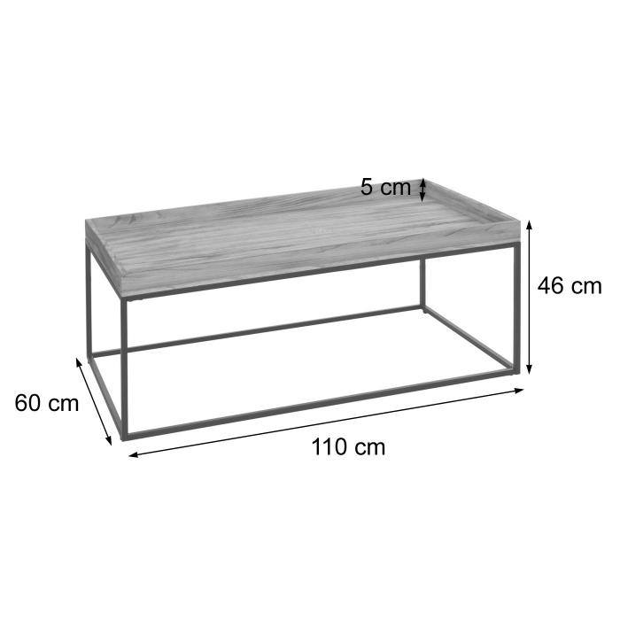 Couchtisch HWC-K71, Kaffeetisch Beistelltisch Tisch, Holz massiv Metall 46x110x60cm ~ dunkelbraun