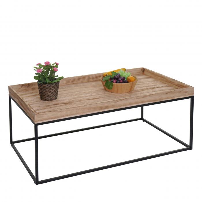 Couchtisch HWC-K71, Kaffeetisch Beistelltisch Tisch, Holz massiv Metall  46x110x60cm ~ naturfarben von Heute-Wohnen