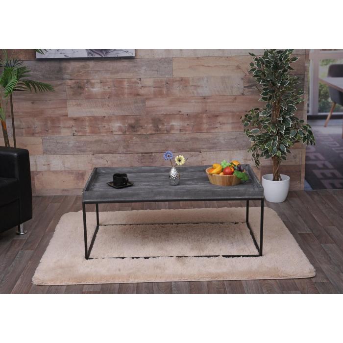 Couchtisch HWC-K71, Kaffeetisch Beistelltisch Tisch, Holz massiv Metall 46x110x60cm ~ dunkelgrau
