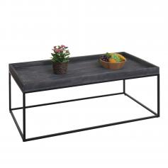 Couchtisch HWC-K71, Kaffeetisch Beistelltisch Tisch, Holz massiv Metall 46x110x60cm ~ dunkelgrau
